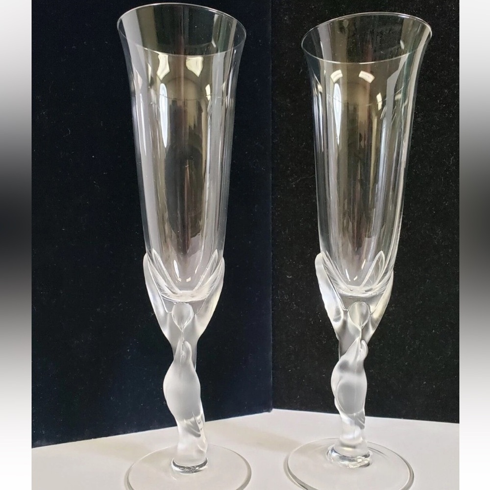 5 Igor Carl Faberge Frosted Kiss Snow Dove Bird Crystal champagne Glasses